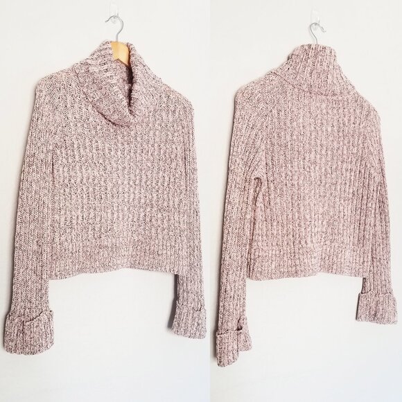 Free People Pink Marled Ballet Combo Twisted Cable T-Neck Sweater S Turtleneck - Picture 15 of 16